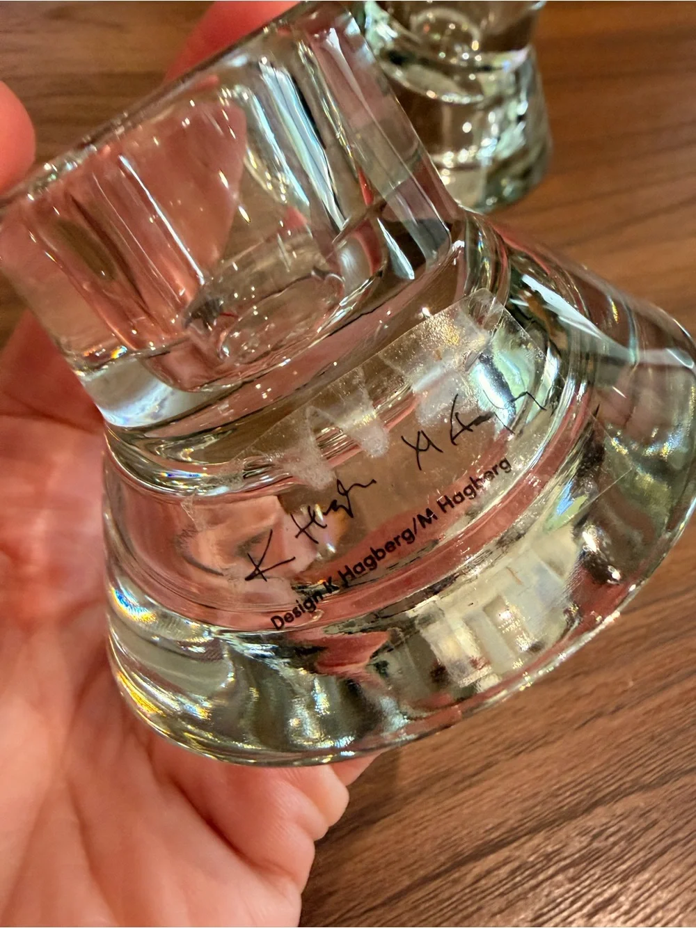 Set of 2 VTG MCM Clear Glass Candlestick Holders Design K Hagberg M Hagberg